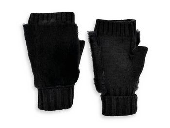 styleBREAKER Damen Fingerlose Strickhandschuhe | Kunstfell & Plüsch | Pulswärmer