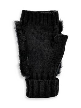 styleBREAKER Damen Fingerlose Strickhandschuhe | Kunstfell & Plüsch | Pulswärmer