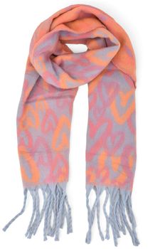 styleBREAKER Damen Webschal mit Herz Muster | langer Winter Schal 180x43 cm | weiche Viskose | dicke Fransen Stola