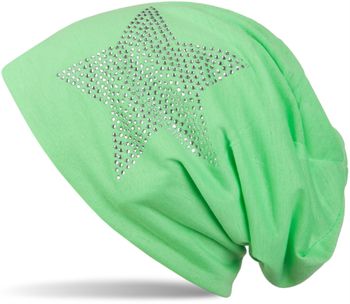 styleBREAKER klassische leichte Unisex Beanie Mütze mit Stern Strass Applikation 04024019