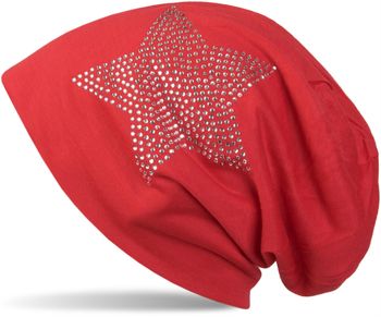 styleBREAKER klassische leichte Unisex Beanie Mütze mit Stern Strass Applikation 04024019