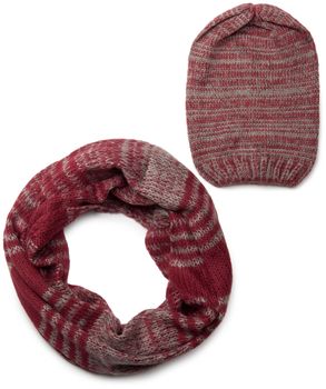 styleBREAKER Schal und Mütze Kombi Set, gestreifter Glattstrick Loop Schlauchschal mit Strick Beanie Mütze 01018204