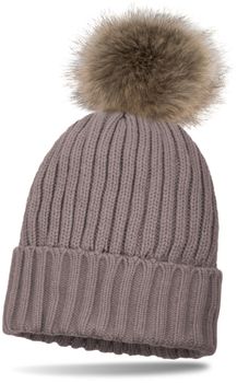 styleBREAKER Kinder Strick Bommelmütze mit Perlrippen Muster und Thermo-Fleece Futter, Winter Strickmütze mit Kunstfell Bommel 04024031
