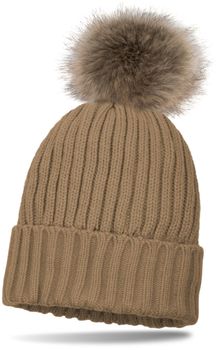 styleBREAKER Kinder Strick Bommelmütze mit Perlrippen Muster und Thermo-Fleece Futter, Winter Strickmütze mit Kunstfell Bommel 04024031
