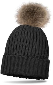 styleBREAKER Kinder Strick Bommelmütze mit Perlrippen Muster und Thermo-Fleece Futter, Winter Strickmütze mit Kunstfell Bommel 04024031