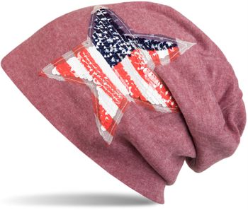 styleBREAKER Beanie Mütze mit USA Pailletten Stern Applikation, Stars and Stripes, Unisex 04024033