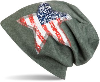 styleBREAKER Beanie Mütze mit USA Pailletten Stern Applikation, Stars and Stripes, Unisex 04024033