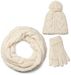 styleBREAKER Schal, Mütze und Handschuh Set, Zopfmuster Strickschal mit Bommelmütze und Handschuhe, Damen 01018208