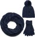 styleBREAKER Schal, Mütze und Handschuh Set, Zopfmuster Strickschal mit Bommelmütze und Handschuhe, Damen 01018208