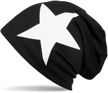 styleBREAKER Unisex Stoff Beanie Mütze mit Stern Print, Stretch Slouch Longbeanie 04024038