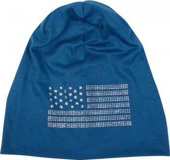 styleBREAKER Beanie Mütze USA Flaggen Design mit Strass-Applikationen, Unisex, Jersey leicht Übergang Frühling Herbst