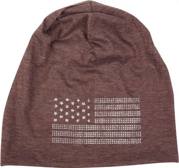 styleBREAKER Beanie Mütze USA Flaggen Design mit Strass-Applikationen, Unisex, Jersey leicht Übergang Frühling Herbst