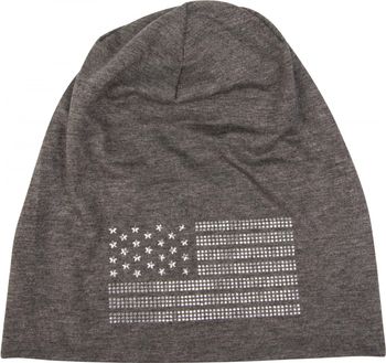 styleBREAKER Beanie Mütze USA Flaggen Design mit Strass-Applikationen, Unisex, Jersey leicht Übergang Frühling Herbst