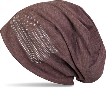 styleBREAKER Beanie Mütze USA Flaggen Design mit Strass-Applikationen, Unisex, Jersey leicht Übergang Frühling Herbst