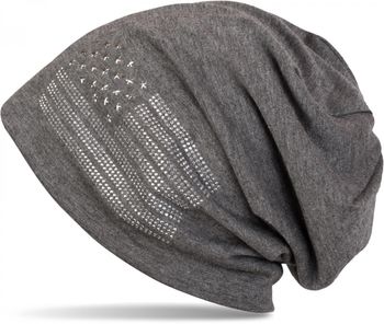 styleBREAKER Beanie Mütze USA Flaggen Design mit Strass-Applikationen, Unisex, Jersey leicht Übergang Frühling Herbst