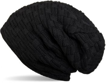 styleBREAKER Feinstrick Longbeanie Mütze mit Flecht Muster und warmem Fleece Innenfutter | Winter Strickmütze Unisex elastisch weich bequem warm
