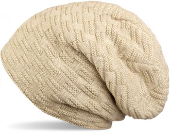 styleBREAKER Feinstrick Longbeanie Mütze mit Flecht Muster und warmem Fleece Innenfutter | Winter Strickmütze Unisex elastisch weich bequem warm