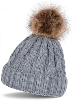 styleBREAKER Zopfmuster Bommelmütze, Strickmütze mit Fellbommel, Winter Beanie Mütze, Unisex 04024064