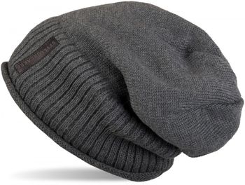 styleBREAKER Unisex Beanie Mütze mit Fleece Innenfutter und Label | Warme Winter Strickmütze aus Feinstrick | Elastische Longbeanie für Damen und Herren