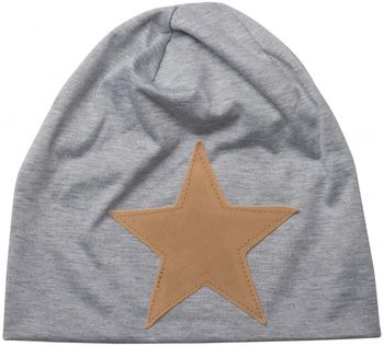 styleBREAKER Beanie Mütze mit aufgenähtem Kunstleder Stern, Slouch Longbeanie, Unisex 04024071