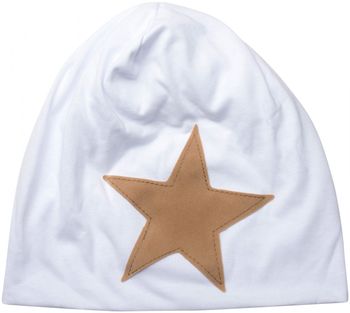 styleBREAKER Beanie Mütze mit aufgenähtem Kunstleder Stern, Slouch Longbeanie, Unisex 04024071