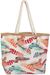 styleBREAKER Strandtasche mit buntem Feder Muster und Bast Saum | separates Kosmetiktäschchen | Reißverschluss | 47 x 32 x 15 cm | Damen Shopper Badetasche