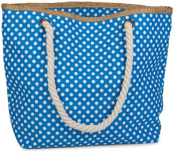 styleBREAKER Strandtasche mit Punkte Muster und Kordelgriffen | großes Hauptfach mit Reißverschluss | inkl. abnehmbarer Kosmetiktasche | Shopper Damen mit Bast-Detail