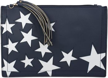 styleBREAKER Clutch mit Sterne Muster, Quasten Anhänger am Reißverschluss, Handschlaufe und Umhängegurt, Damen 02012075