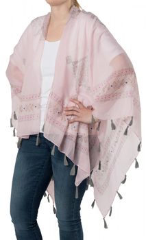 styleBREAKER leichter Sommer Poncho mit Ethno Muster, Quasten, Strand, Boho Style, Damen 08010022