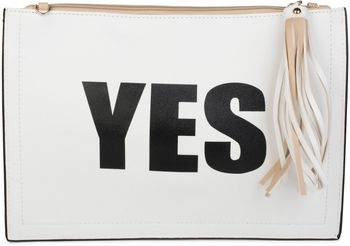 styleBREAKER Clutch mit YES und NO Print, Quasten Anhänger am Reißverschluss, Armschlaufe und Umhängegurt, Damen 02012078