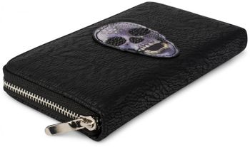 styleBREAKER Geldbörse mit Totenkopf Applikation und Strass, umlaufender Reißverschluss, Portemonnaie, Damen 02040053