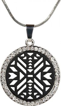 styleBREAKER Halskette mit rundem Ethno Muster Anhänger besetzt mit Strass, Schlangenkette, Karabiner Verschluss, Damen 05030021