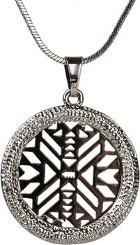 styleBREAKER Halskette mit rundem Ethno Muster Anhänger besetzt mit Strass, Schlangenkette, Karabiner Verschluss, Damen 05030021