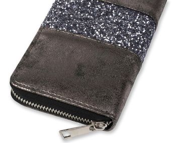 styleBREAKER Geldbörse mit umlaufendem Pailletten Streifen, Reißverschluss, Portemonnaie, Damen 02040056