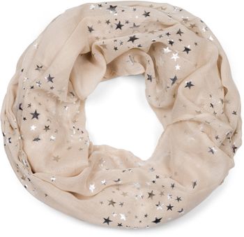 styleBREAKER Damen Loop Schal mit Metallic Sterne Print | Glitzer Schlauchschal ca. 89 x 75 cm | Leichter Rundschal für Frühjahr & Herbst