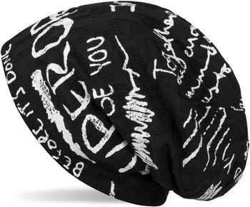 styleBREAKER Beanie Mütze mit Schrift Muster im Destroyed Vintage Design, Slouch Longbeanie, Unisex 04024074