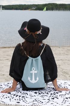 styleBREAKER Turnbeutel Rucksack mit Anker Print, Sportbeutel, Unisex 02012089
