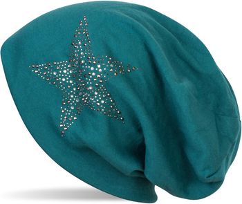 styleBREAKER Damen Slouch Beanie Mütze mit Strass Stern | Glitzer Longbeanie aus weicher Viskose | One Size für Erwachsene