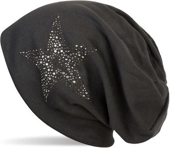 styleBREAKER Damen Slouch Beanie Mütze mit Strass Stern | Glitzer Longbeanie aus weicher Viskose | One Size für Erwachsene