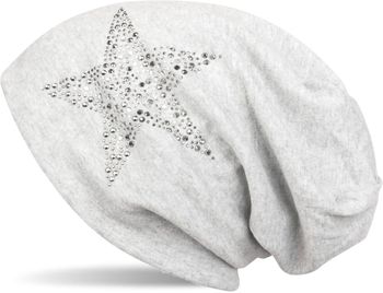 styleBREAKER Damen Slouch Beanie Mütze mit Strass Stern | Glitzer Longbeanie aus weicher Viskose | One Size für Erwachsene