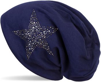 styleBREAKER Damen Slouch Beanie Mütze mit Strass Stern | Glitzer Longbeanie aus weicher Viskose | One Size für Erwachsene