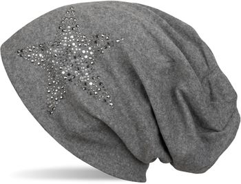 styleBREAKER Damen Slouch Beanie Mütze mit Strass Stern | Glitzer Longbeanie aus weicher Viskose | One Size für Erwachsene