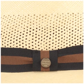 Original Netz Panamahut mit Streifen-Ripsband von Hut-Breiter in beige Original Netz Panamahut mit Streifen-Ripsband von Hut-Breiter in beige