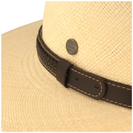 Extra breiter Panama Hut mit Leder-Garnitur von Hut-Breiter in beige Extra breiter Panama Hut mit Leder-Garnitur von Hut-Breiter in beige