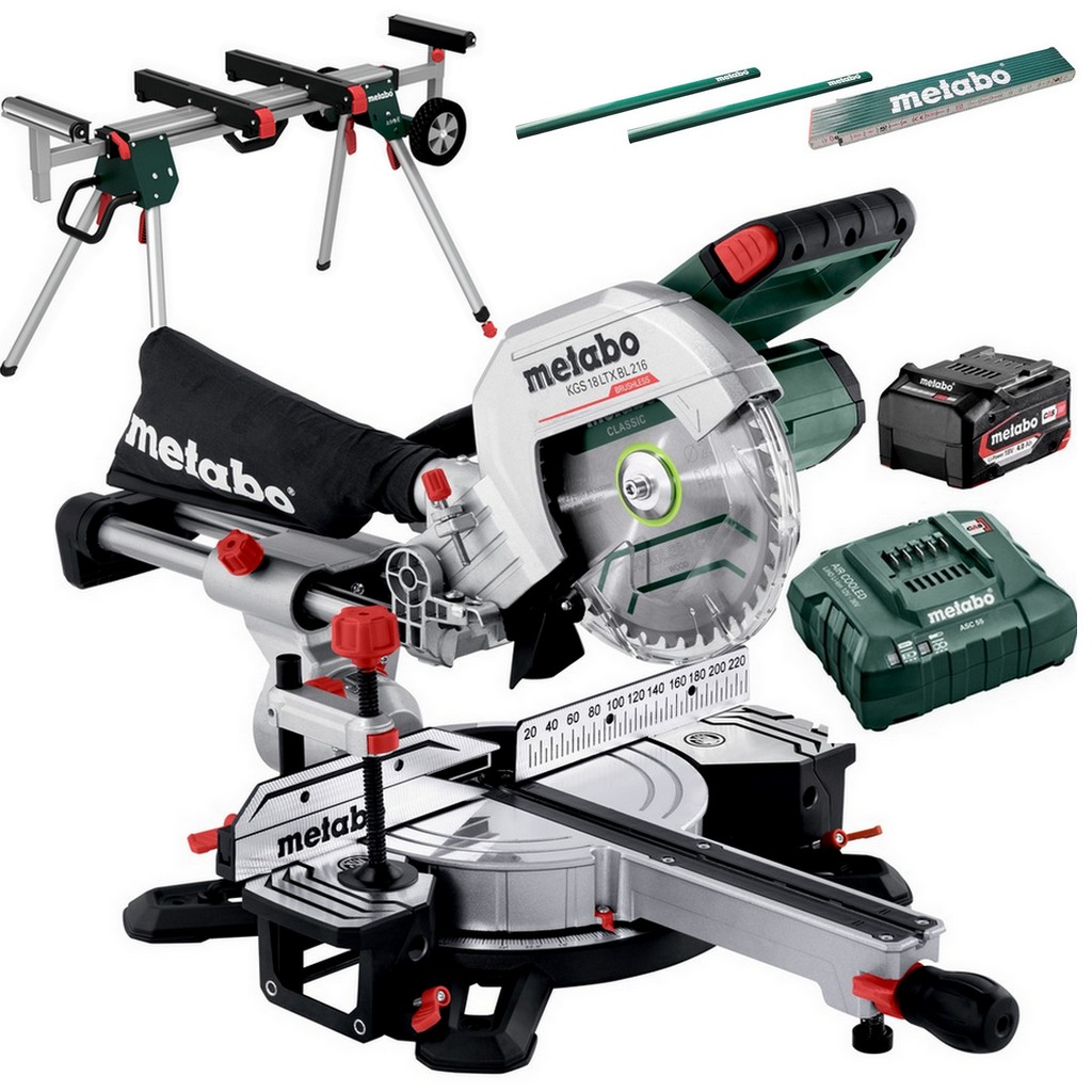 Metabo Akku Kappsäge Säge Ladegerät KGS 18LTX BL 216 + Untergestell KSU 251 Set Metabo Akku Kappsäge Säge Ladegerät KGS 18LTX BL 216 + Untergestell KSU 251 Set