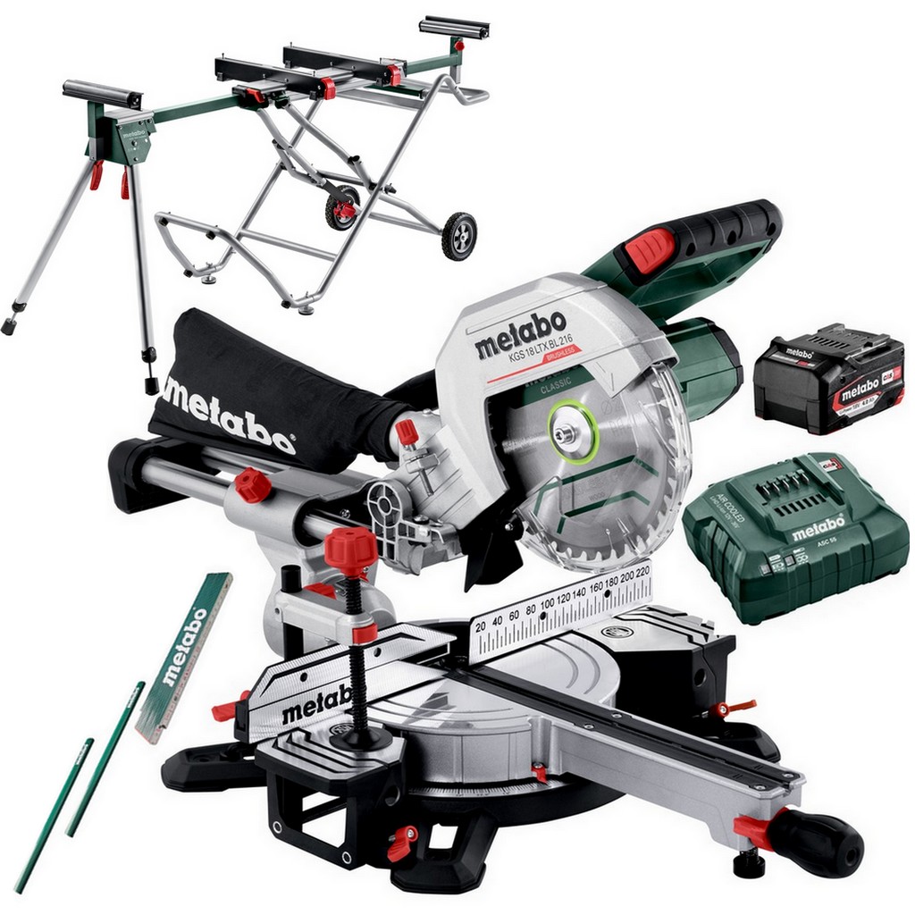 Metabo Akku Kappsäge Säge Ladegerät KGS 18LTX BL216 + Untergestell KSU251 mobile Metabo Akku Kappsäge Säge Ladegerät KGS 18LTX BL216 + Untergestell KSU251 mobile