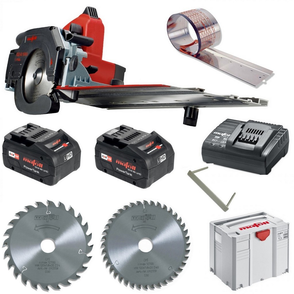 Mafell Akku Kappschienen Säge KSS 40 18 M bl im T-Max + 2x Sägeblatt Mafell Akku Kappschienen Säge KSS 40 18 M bl im T-Max + 2x Sägeblatt