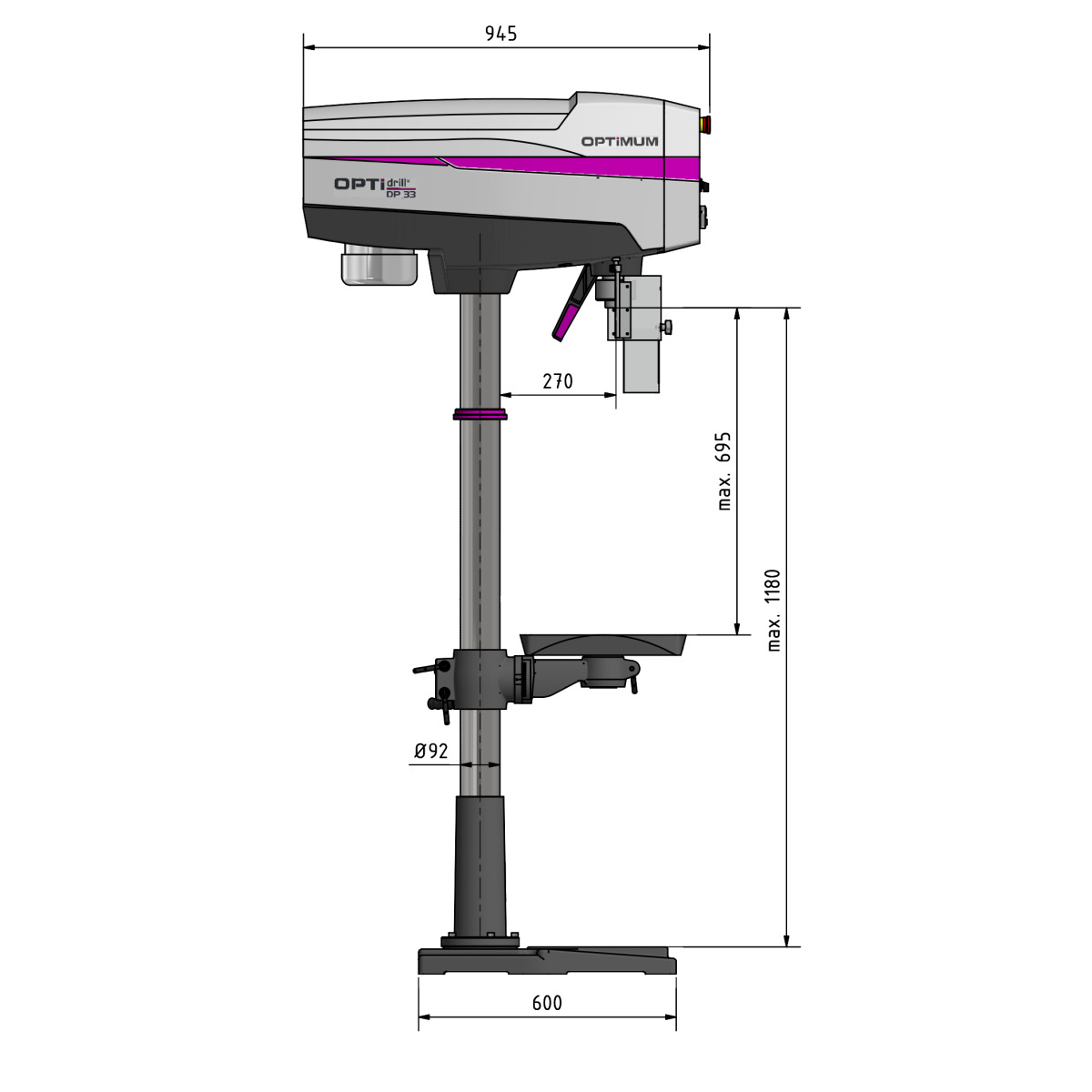 Säulenbohrmaschine Optimum OPTIdrill DP 33 Set inkl. Maschinenschraubstock 3020 Säulenbohrmaschine Optimum OPTIdrill DP 33 Set inkl. Maschinenschraubstock 3020