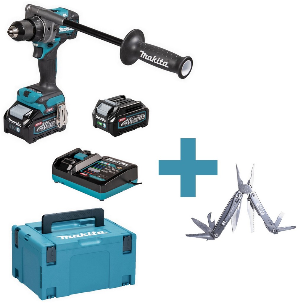 Makita Akku Bohrschrauber XGT 40 V 150 Nm + Leatherman Multi-Tool DF001GD203 Makita Akku Bohrschrauber XGT 40 V 150 Nm + Leatherman Multi-Tool DF001GD203