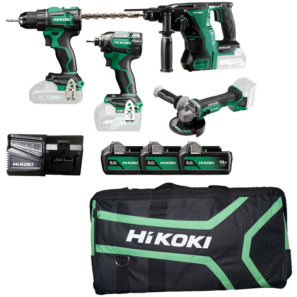 HiKOKI Combo-Kit KC18DEWHZ Akku Bohr- Schlagschrauber Winkelschleifer Bohrhammer HiKOKI Combo-Kit KC18DEWHZ Akku Bohr- Schlagschrauber Winkelschleifer Bohrhammer